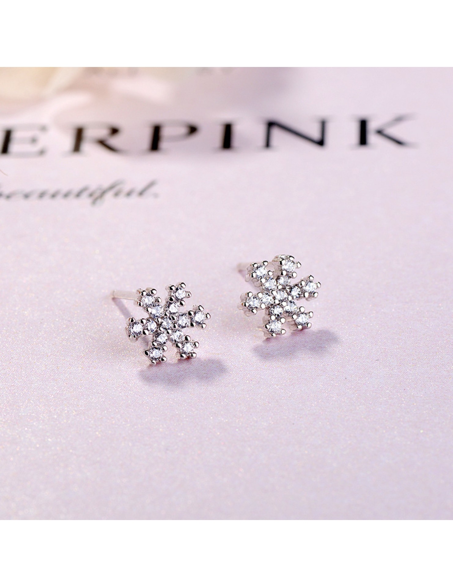 SATN122E100392 S925純銀雪花鑲鉆耳釘甜美日韓版圣誕冬天款簡約耳飾生產