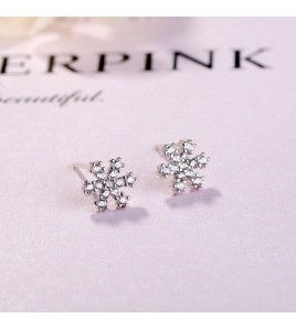 SATN122E100392 S925純銀雪花鑲鉆耳釘甜美日韓版圣誕冬天款簡約耳飾生產