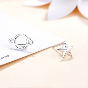SATN122E100393 S925純銀星球星星地球耳釘創意不對稱耳飾日韓學生簡約耳釘
