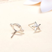 SATN122E100393 S925純銀星球星星地球耳釘創意不對稱耳飾日韓學生簡約耳釘