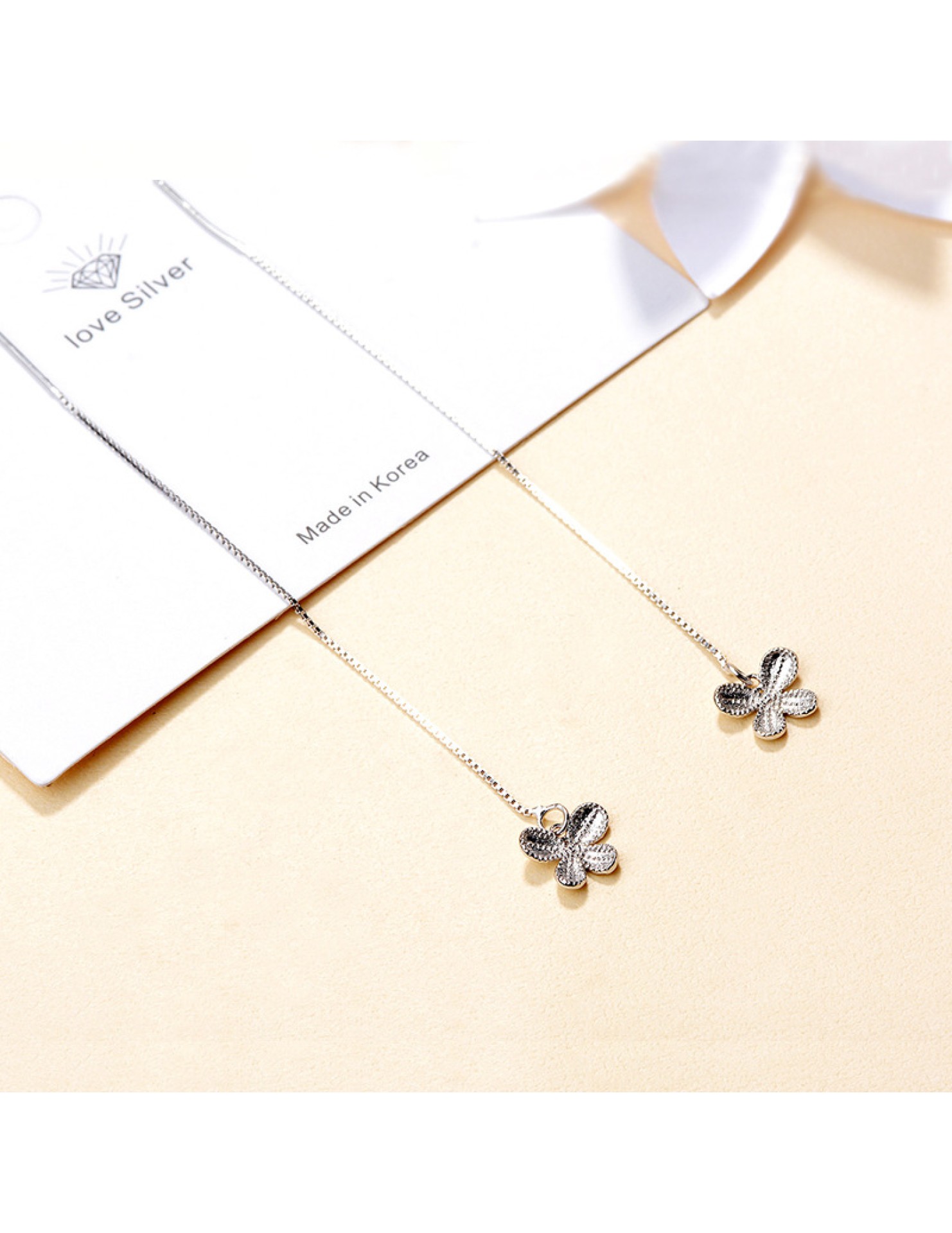 SATN122E100394 S925純銀女長款韓國氣質簡約蝴蝶耳線耳墜甜美耳飾品代發