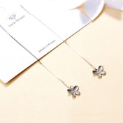 SATN122E100394 S925純銀女長款韓國氣質簡約蝴蝶耳線耳墜甜美耳飾品代發