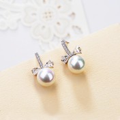 SATN122E100395 S925純銀女生簡約貝珠蝴蝶結珍珠耳釘韓版氣質甜美耳飾代發