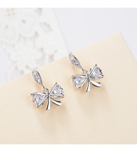 SATN122E100396 S925純銀時尚蝴蝶結鑲鉆耳釘耳飾女日韓甜美耳墜耳環