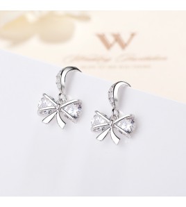 SATN122E100396 S925純銀時尚蝴蝶結鑲鉆耳釘耳飾女日韓甜美耳墜耳環