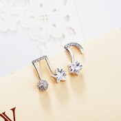 SATN122E100397 S925純銀韓版百搭甜美音符耳釘女氣質個性耳墜百搭耳飾不對稱耳環