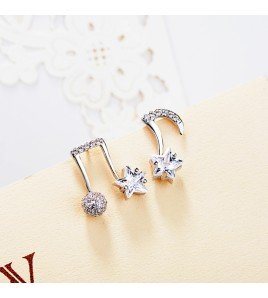 SATN122E100397 S925純銀韓版百搭甜美音符耳釘女氣質個性耳墜百搭耳飾不對稱耳環