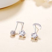 SATN122E100397 S925純銀韓版百搭甜美音符耳釘女氣質個性耳墜百搭耳飾不對稱耳環