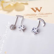 SATN122E100397 S925純銀韓版百搭甜美音符耳釘女氣質個性耳墜百搭耳飾不對稱耳環