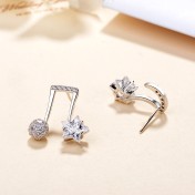 SATN122E100397 S925純銀韓版百搭甜美音符耳釘女氣質個性耳墜百搭耳飾不對稱耳環