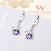 SATN122E100398 S925純銀女韓版海豚耳墜流行時尚耳環個性海豚耳飾品代發