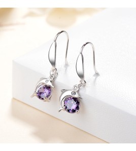 SATN122E100398 S925純銀女韓版海豚耳墜流行時尚耳環個性海豚耳飾品代發