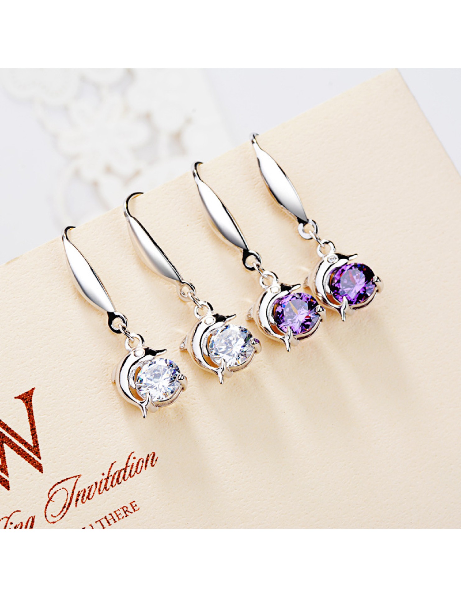 SATN122E100398 S925純銀女韓版海豚耳墜流行時尚耳環個性海豚耳飾品代發