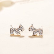 SATN122E100399 S925純銀新款韓版本命年簡約可愛小狗耳釘鑲鉆耳環耳飾品代發