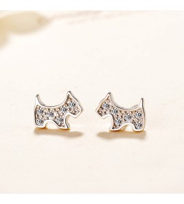 SATN122E100399 S925純銀新款韓版本命年簡約可愛小狗耳釘鑲鉆耳環耳飾品代發
