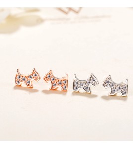 SATN122E100399 S925純銀新款韓版本命年簡約可愛小狗耳釘鑲鉆耳環耳飾品代發