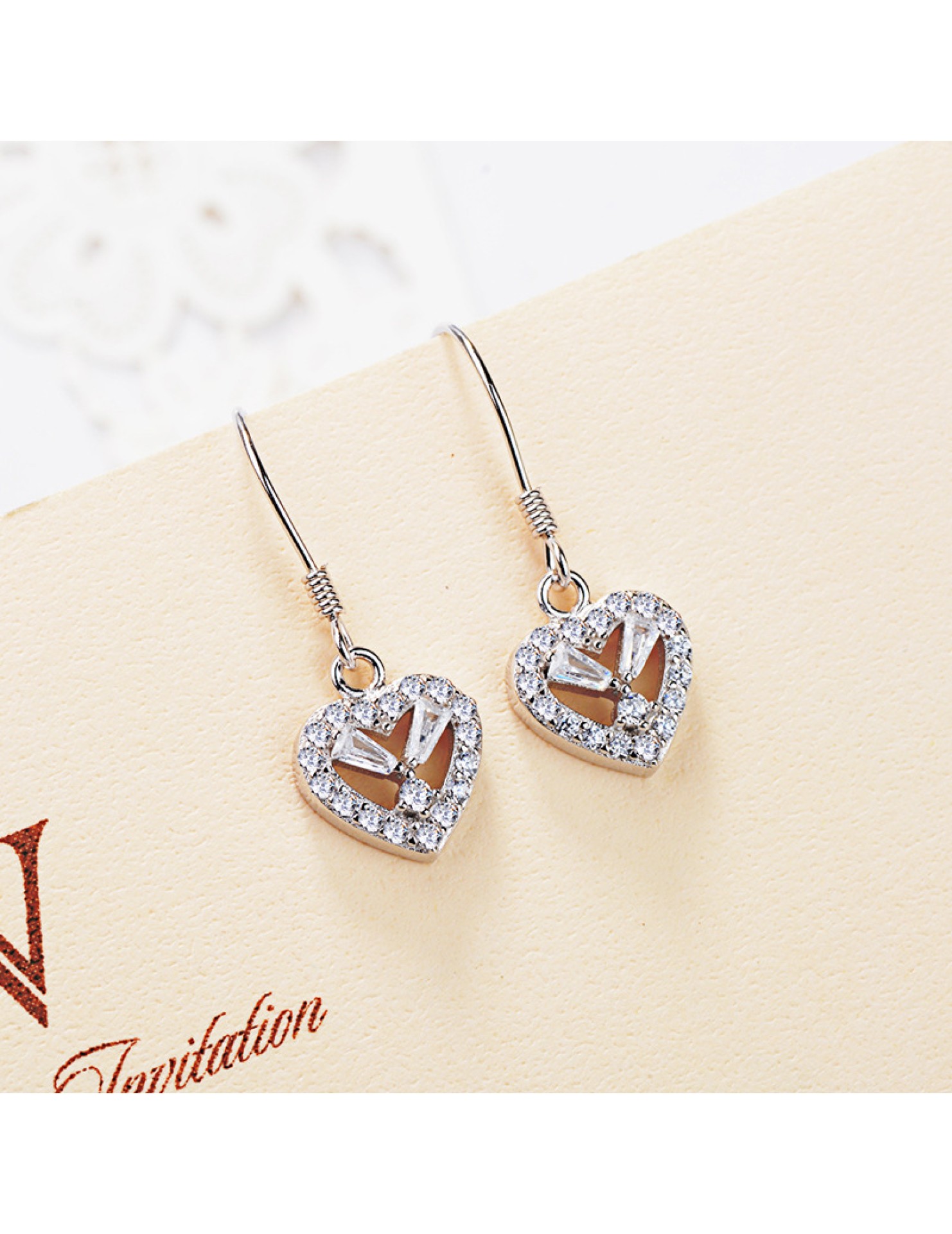 SATN122E100400 S925純銀女耳釘日韓版簡約心形耳鉤經典百搭耳飾品批