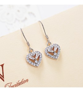 SATN122E100400 S925純銀女耳釘日韓版簡約心形耳鉤經典百搭耳飾品批