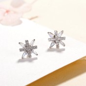 SATN122E100401 S925純銀耳釘韓版時尚浪漫雪花形太陽花鑲鉆耳釘簡約耳飾代發