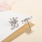 SATN122E100401 S925純銀耳釘韓版時尚浪漫雪花形太陽花鑲鉆耳釘簡約耳飾代發