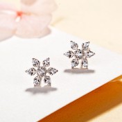 SATN122E100402 S925純銀雪花耳釘日韓版鑲鉆設計簡約百搭雪花耳飾品