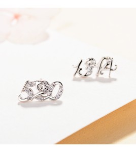 SATN122E100403 S925純銀女耳釘520 1314幸運情侶耳釘韓版簡約耳飾情人節禮物