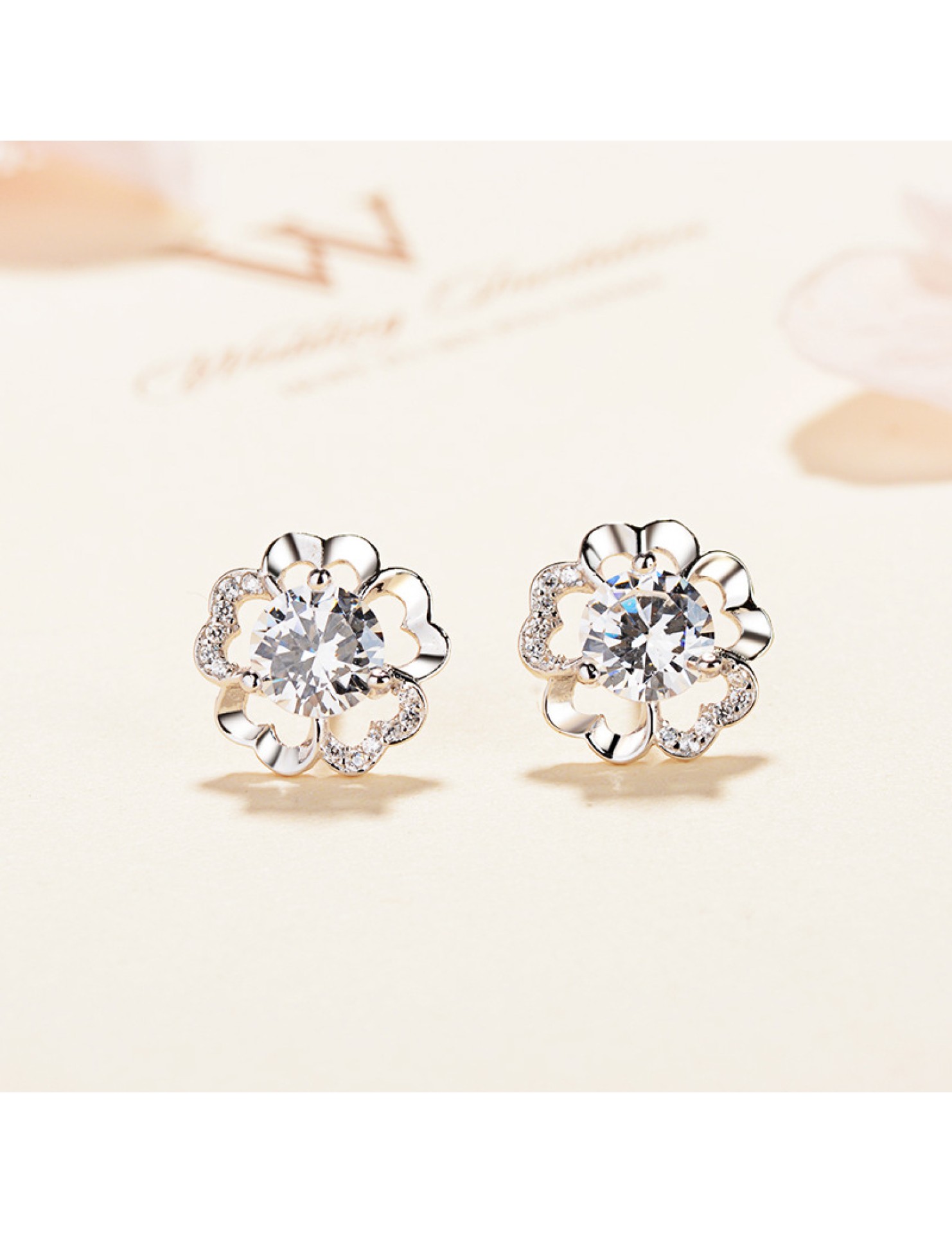 SATN122E100404 S925純銀甜美小眾三生三世梅花耳釘女簡約氣質花朵耳環高級感耳飾