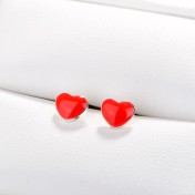 SATN122E100406 S925純銀可愛紅色滴油愛心形耳釘女生甜美氣質桃心耳環高級感耳飾