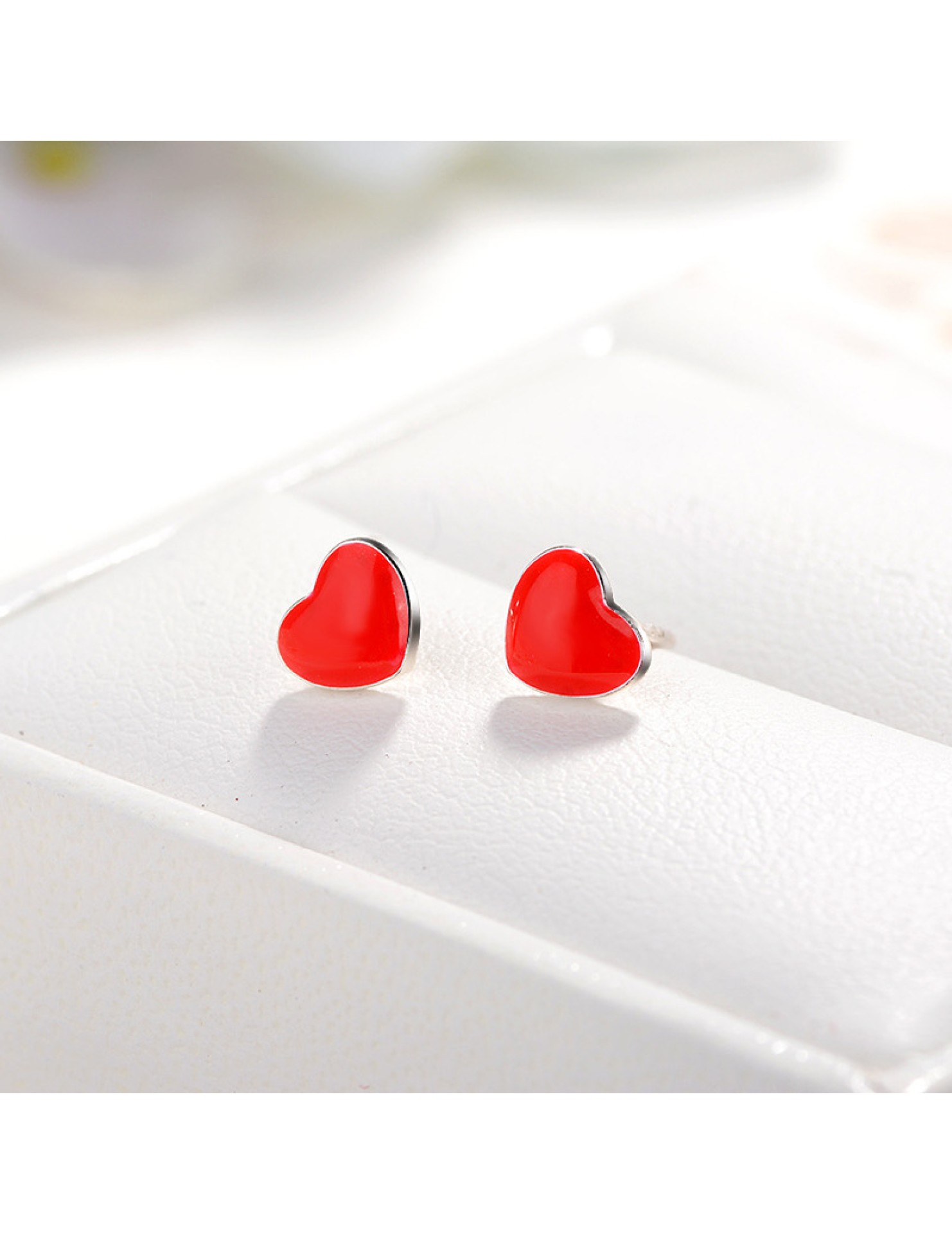 SATN122E100406 S925純銀可愛紅色滴油愛心形耳釘女生甜美氣質桃心耳環高級感耳飾