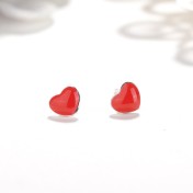 SATN122E100406 S925純銀可愛紅色滴油愛心形耳釘女生甜美氣質桃心耳環高級感耳飾