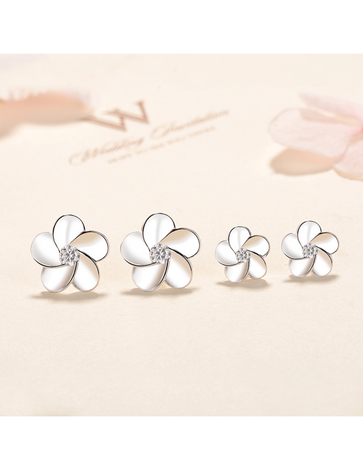 SATN122E100410 S925純銀花朵耳釘女韓版可愛甜美五瓣花耳釘簡約學生花朵耳飾品