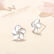SATN122E100410 S925純銀花朵耳釘女韓版可愛甜美五瓣花耳釘簡約學生花朵耳飾品