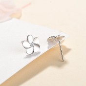 SATN122E100410 S925純銀花朵耳釘女韓版可愛甜美五瓣花耳釘簡約學生花朵耳飾品