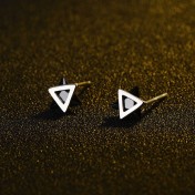 SATN122E100411 S925純銀韓版簡約情侶鋯石星星耳釘三角形六角形耳飾飾品