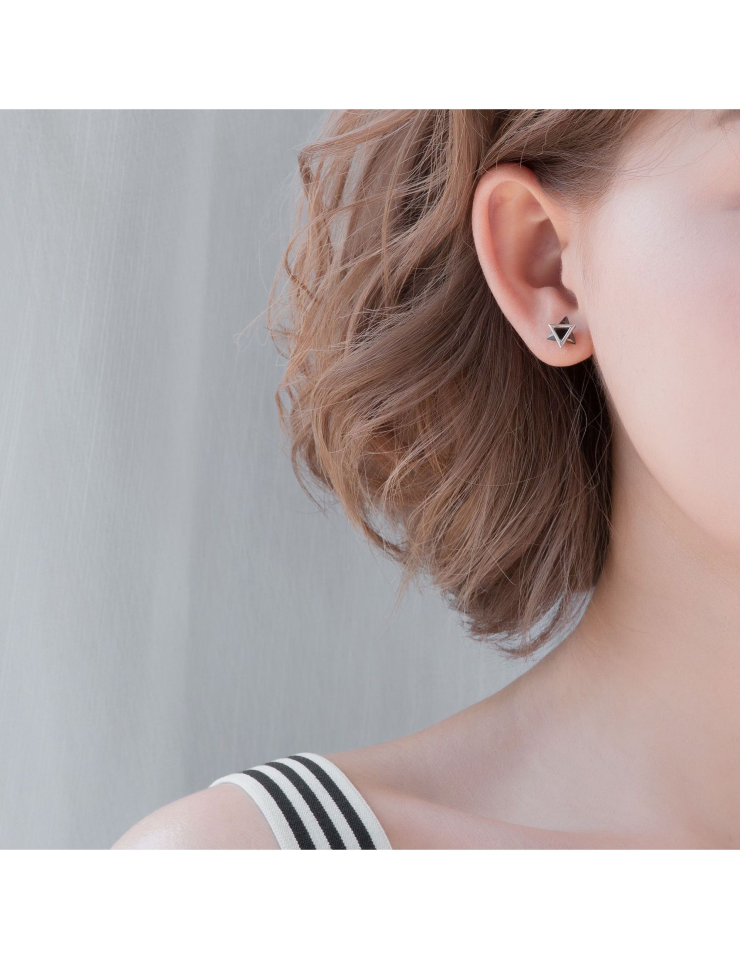 SATN122E100411 S925純銀韓版簡約情侶鋯石星星耳釘三角形六角形耳飾飾品