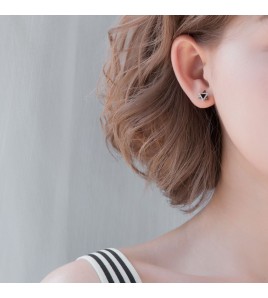 SATN122E100411 S925純銀韓版簡約情侶鋯石星星耳釘三角形六角形耳飾飾品