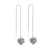 SATN122E100413 韓版S925純銀單鉆耳線氣質輕奢女流蘇簡約耳釘時尚長款耳環耳飾品