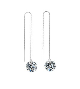 SATN122E100413 韓版S925純銀單鉆耳線氣質輕奢女流蘇簡約耳釘時尚長款耳環耳飾品