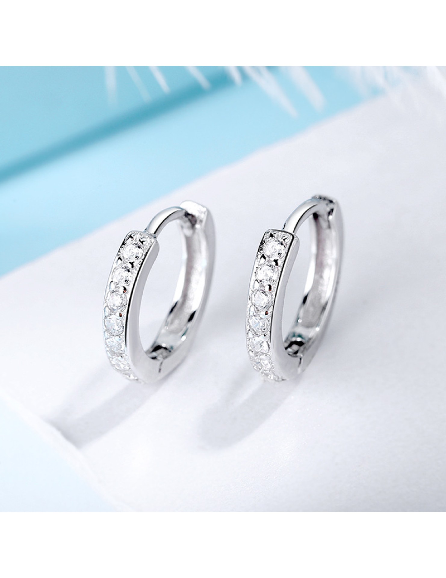 SATN122E100414 S925純銀鑲鉆耳圈日韓版女簡約時尚氣質耳環輕奢小巧甜美耳飾品