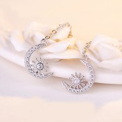 SATN122E100415 韓版S925純銀女生簡約耳釘氣質百搭鑲鉆月亮耳流蘇耳線時尚耳飾品