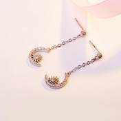 SATN122E100415 韓版S925純銀女生簡約耳釘氣質百搭鑲鉆月亮耳流蘇耳線時尚耳飾品