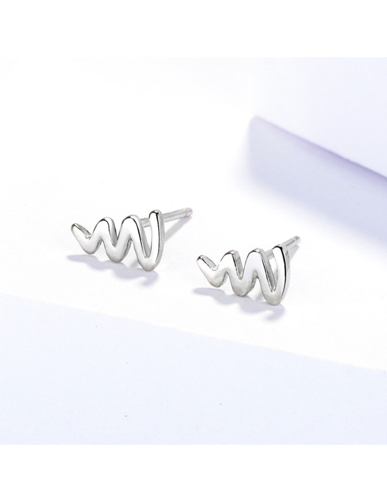 SATN122E100417 S925銀心跳女韓版時尚心電圖耳釘波浪形百搭耳環簡約基礎款耳飾