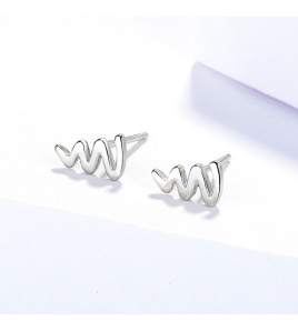 SATN122E100417 S925銀心跳女韓版時尚心電圖耳釘波浪形百搭耳環簡約基礎款耳飾