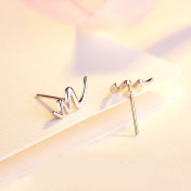 SATN122E100417 S925銀心跳女韓版時尚心電圖耳釘波浪形百搭耳環簡約基礎款耳飾