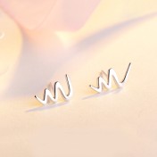 SATN122E100417 S925銀心跳女韓版時尚心電圖耳釘波浪形百搭耳環簡約基礎款耳飾