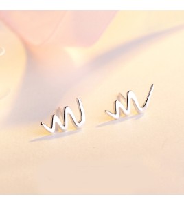 SATN122E100417 S925銀心跳女韓版時尚心電圖耳釘波浪形百搭耳環簡約基礎款耳飾