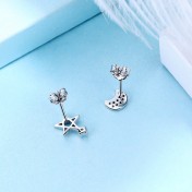 SATN122E100419 S925純銀韓版星月耳釘女輕奢小眾氣質不對稱耳環時尚通勤百搭耳飾