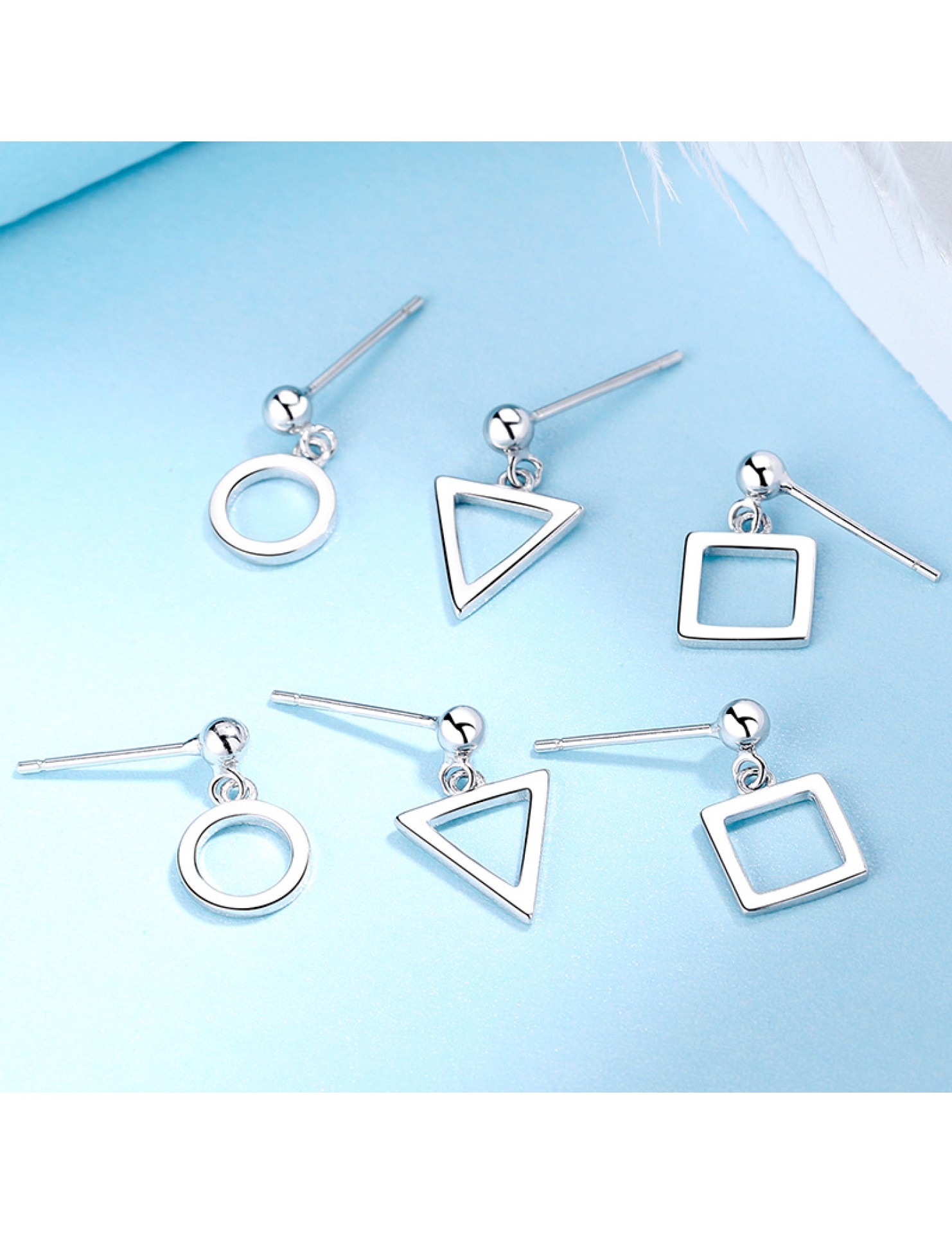 SATN122E100420 925純銀日韓百搭簡約幾何耳環韓國正方形三角形圓形耳釘