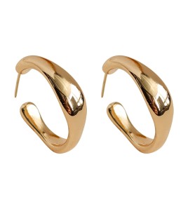 HELN124100008 高級感極簡幾何素圈設計感耳環法式簡約金屬感亮面百搭耳飾耳釘女