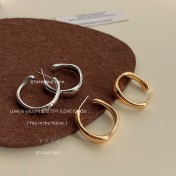 HELN124100008 高級感極簡幾何素圈設計感耳環法式簡約金屬感亮面百搭耳飾耳釘女